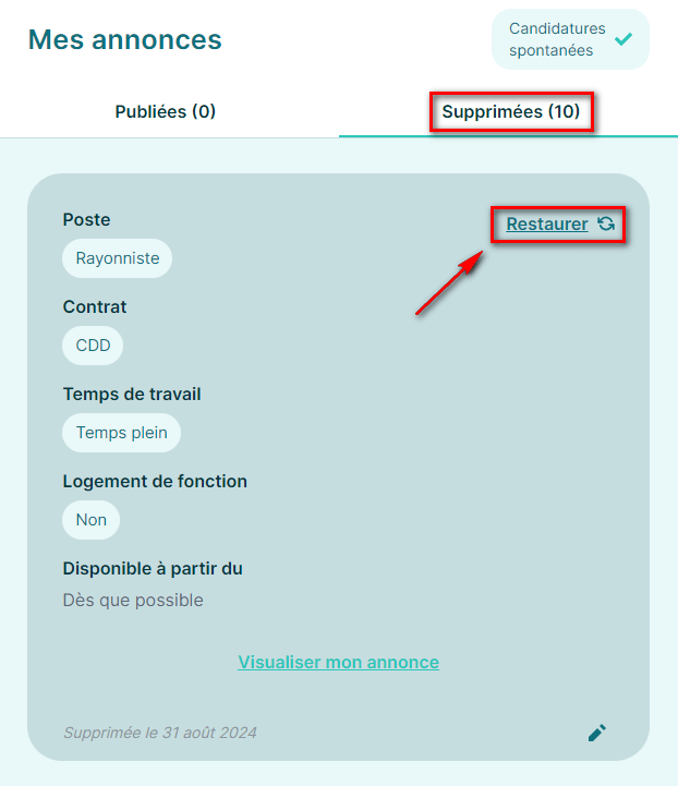 Restaurer une annonce supprimée