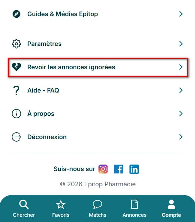 Revoir les annonces ignorées